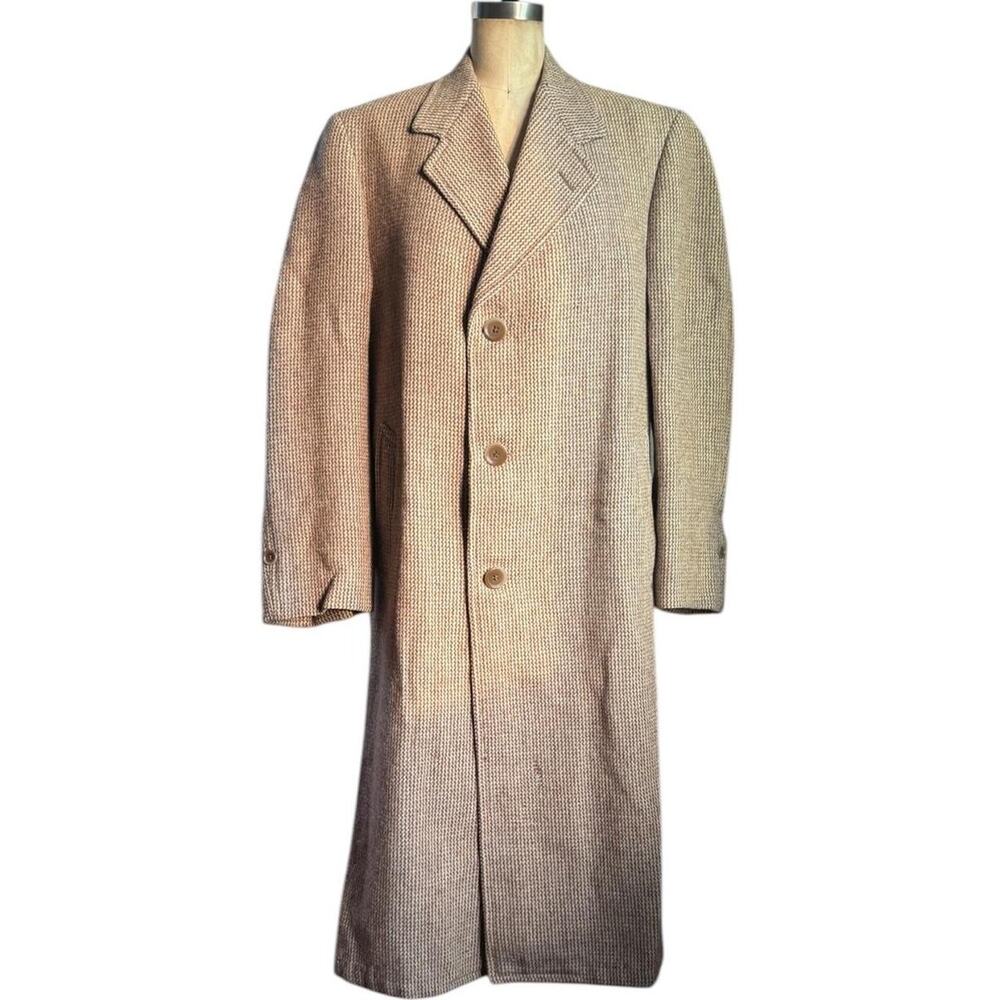Vintage Harris Tweed tan brown blue wool tweed overcoat